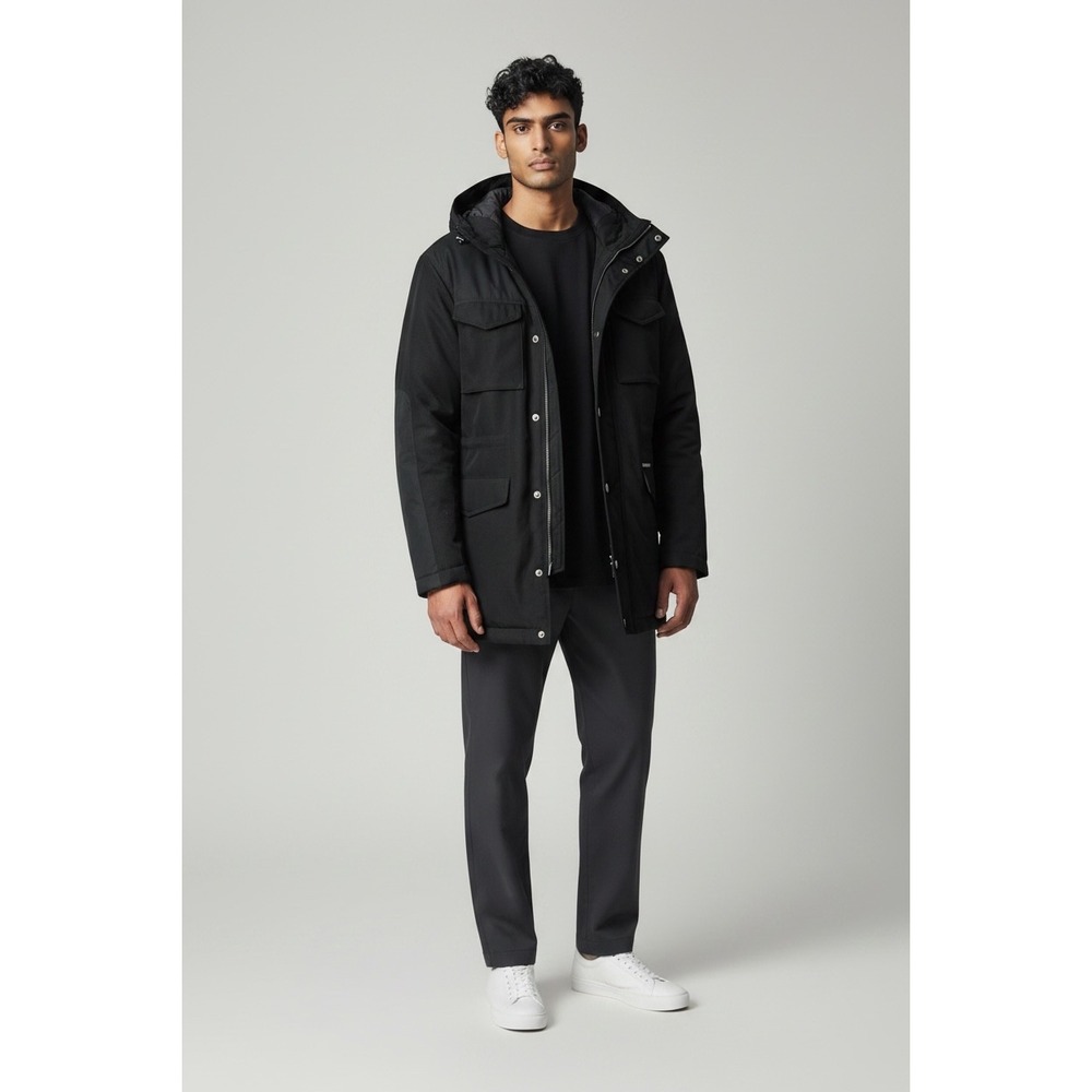 Armani Exchange Mens Black Hooded Down Parka Jacket 6YZK37 ZN25Z Size S